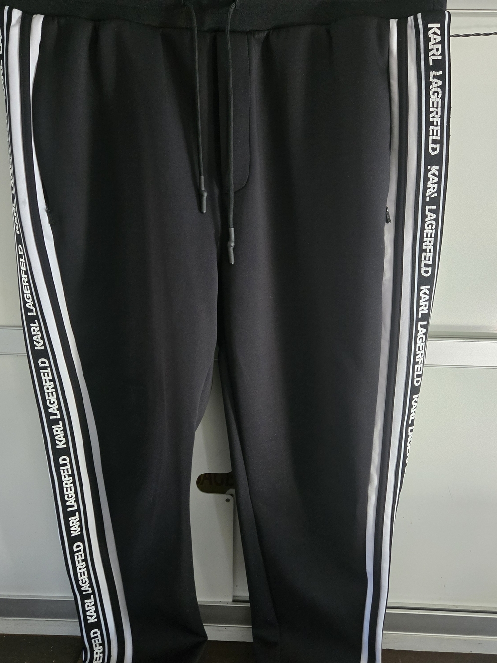 Karl Lagerfeld Men's Black Track Pants with Side Stripes